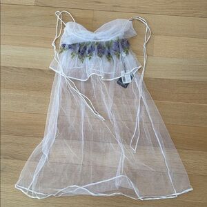 NWT Ritratti White Sheer Nightgown Babydoll Lingerie Purple Floral Embroidery 2